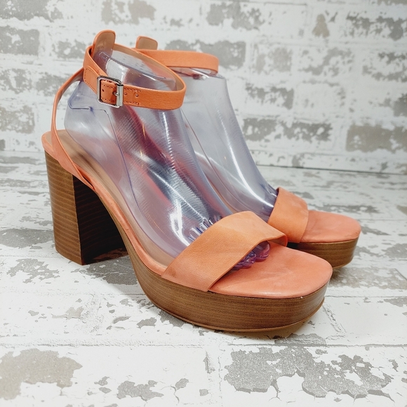 New Nordstrom Anita Leather Peach Platform Ankle Buckle Sandals X37 - Picture 6 of 14